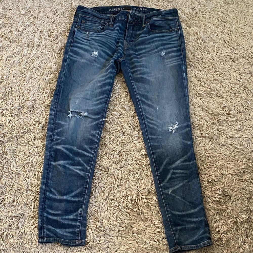 American Eagle Outfitters Men's Distressed Blue Skinny Jeans